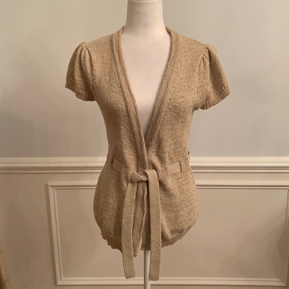 Carol Little Short Sleeve Tan Sweater With Belt Size Large